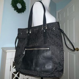 Calvin Klein ck pattern black tote shoulder bag with pockets
